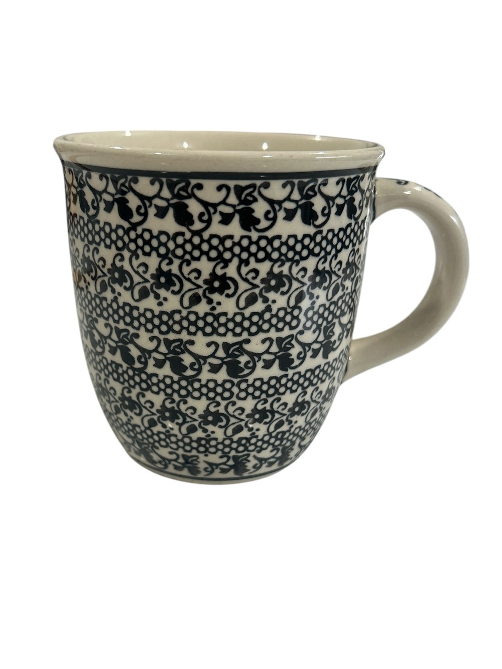 Boleslawiec Polish Pottery Black Lace Ceramic Coffee Tea Mug